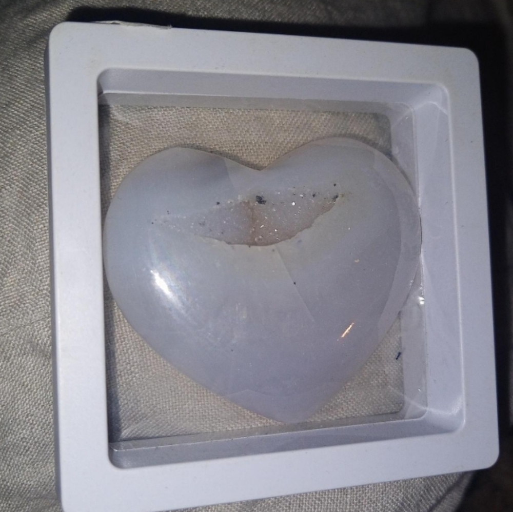 Druzy Agate Heart Crystal with Wood Display Case